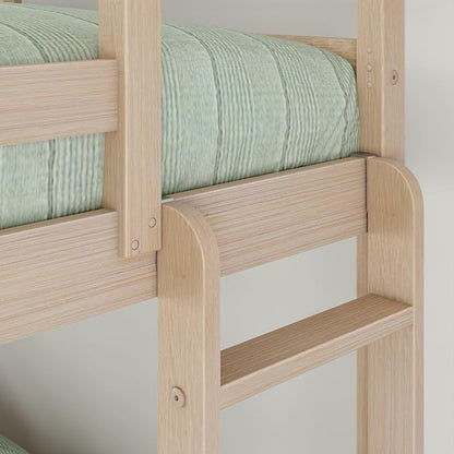 Grain & Grove Bear Twin Over Full Bunk Bed, Sturdy Bunk Bed Frame for Kids, Plywood Bunk with Ladder, Guardrail, and Slats, No Box Spring Required, Oak Embossed Natural