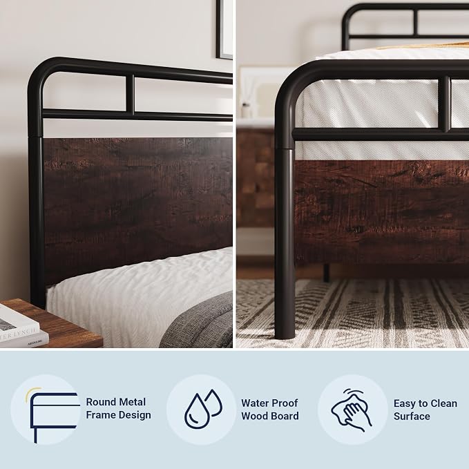 Allewie Full Size Platform Bed Frame with Wooden Headboard and Footboard, Heavy Duty 13 Metal Slats Support, Under-Bed Storage, No Box Spring Needed, Noise Free, Easy Assembly, Mahogany
