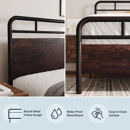 Allewie Full Size Platform Bed Frame with Wooden Headboard and Footboard, Heavy Duty 13 Metal Slats Support, Under-Bed Storage, No Box Spring Needed, Noise Free, Easy Assembly, Mahogany