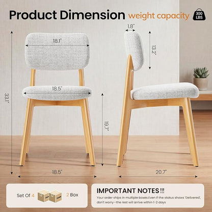 COLAMY Dining Chairs Set of 4,Modern Upholstered Kitchen Room Chairs with Solid Natural Oak Wood Legs, 5-Min Easy Assembly Anti-Wobble, High-Weight Fabric Farmhouse Side Chair, 300lbs,Oak,Beige