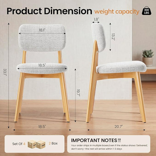COLAMY Dining Chairs Set of 4,Modern Upholstered Kitchen Room Chairs with Solid Natural Oak Wood Legs, 5-Min Easy Assembly Anti-Wobble, High-Weight Fabric Farmhouse Side Chair, 300lbs,Oak,Beige