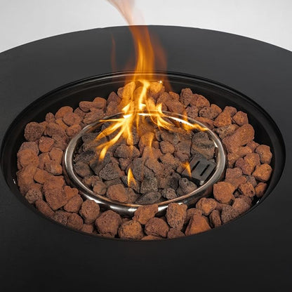 GDFStudio 30" Round Propane Fire Pit Table, 50000 BTU Outdoor Gas Heater with Steel Top & Wicker Base, for Patio, Deck, Garden, Black