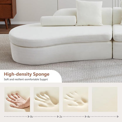 126" Curved Modular Sectional Sofa, Chenille Upholstered Cloud 4 Seater Couch for Living Room, No Assembly Modern Love Seat Sofa with 2 Bolster Pillows & 2 Square Pillows, High-Density Foam, White
