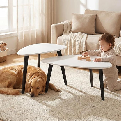 Nesting Coffee Table Set of 2-Mid Century Moder Coffee Table | Guitar Pick Stacking Tables with Solid Wood Legs,Small Coffee Tables for Small spaces,Living Room,Balcony
