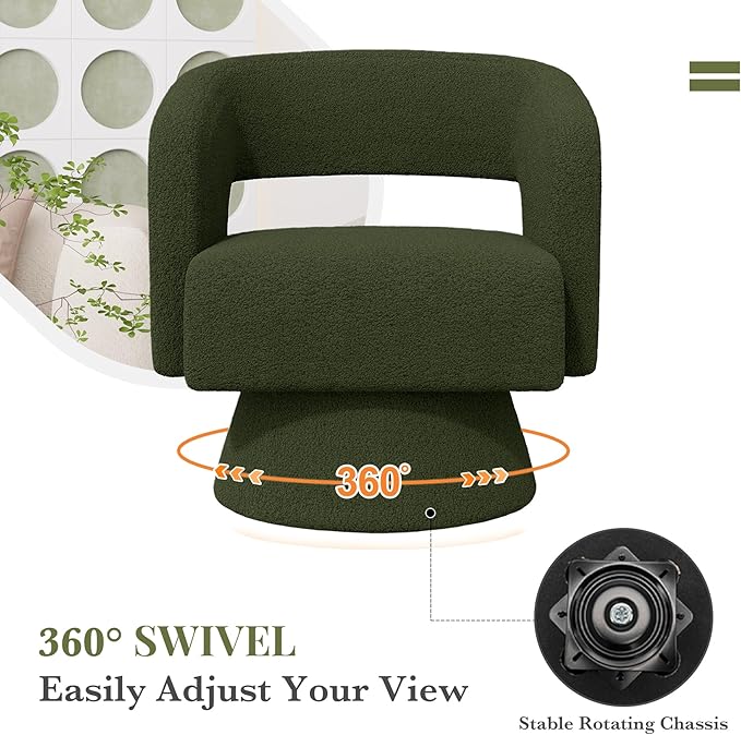 Luxanimarion Swivel Barrel Accent Chair Set of 2,Oversized Teddy Upholstered Round Swivel Chairs,Modern Luxury 360 Degree Living Room Vanity Chair for Bedroom Office,Green,2PCS