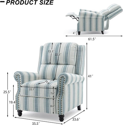 Recliner Chair, Modern Pushback Armchair with Adjustable Backrest & Footrest for Bedroom, Living Room (Blue Stripe,Set of 1)
