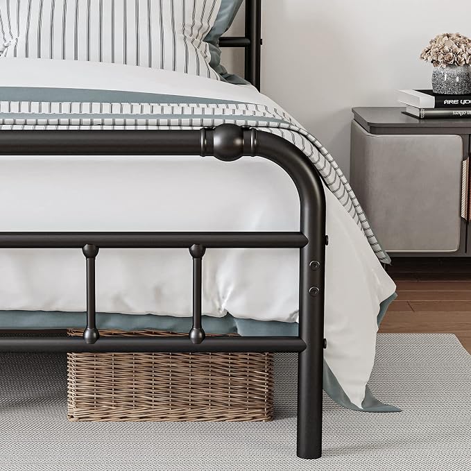 BOSRII King Size Bed Frame with Headboard and Footboard, 18 Inches High, 3500 Pounds Metal Slats Support for Mattress, No Box Spring Needed,Noise-Free, Black