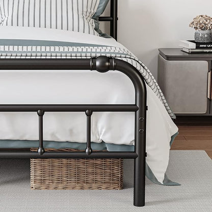 BOSRII Twin XL Bed Frame with Headboard and Footboard, 18 Inches High, 3500 Pounds Heavy Duty Metal Slats Support for Mattress, No Box Spring Needed,Noise-Free, Black