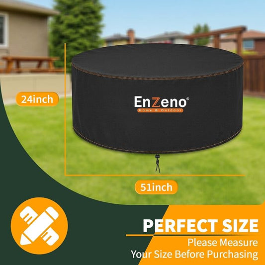 Enzeno Fire Pit Cover Round,51inch Outdoor Round Firepit Cover,Waterproof Oxford Cloth Patio Fire Table Cover for Outdoor Fire Pit,Fits 50-51 inch Gas Firepit/Bowl(51"Dia X 24"H)