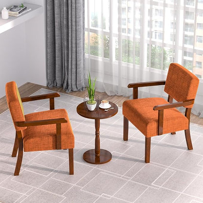 FAGAGA Accent Chair Set of 2 with Table, Upholstered Living Room Chairs with Wood Frame, Modern Oversized Reading Armchair for Bedroom Waiting Room (Orange)