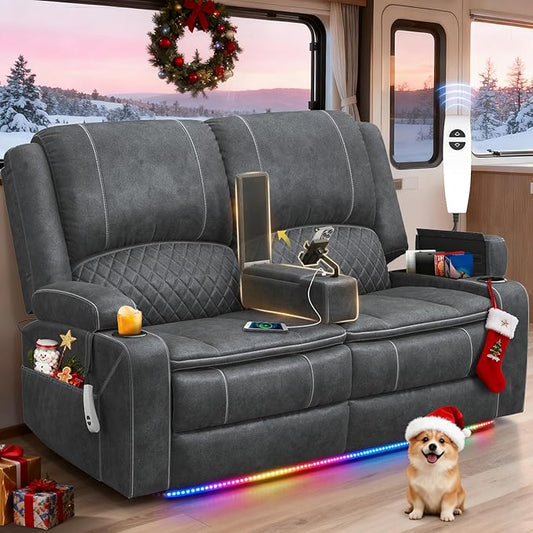 Loveseat Recliner Sofa, Power Reclining Loveseat Sofa RV Couch with Removable Armrest and Remote Control, Wall Hugger Home Theater Seating with 2-Tier Cushions, Storage & USB Ports, Grey