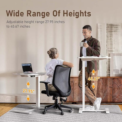 Ywin Electric Overbed Table with Wheels, Height Adjustable | Wood top, 27-43in lift, 77lbs, silent motor, LED, 2 presets, 4 casters, mobile hospital bed table for home/office
