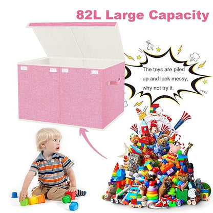 Large Collapsible Toy Storage Box with Lid & Handles - Kids Organizer Chest for Toys, Clothes, Blankets (Pink, Nursery, Playroom, Bedroom)-24.5''×13''×16''