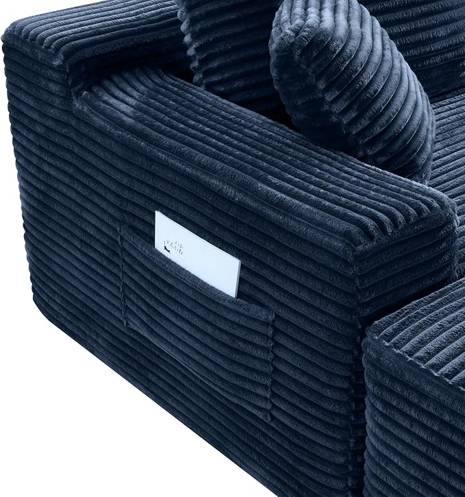 95-Inch U-Shaped Right Facing Corner Compressed Sofa Modular Sectional Boneless Cloud Sofa Floor Foam Couch W/Chaise Lounge & Ottoman, Corduroy Corner Boneless Cloud Couch
