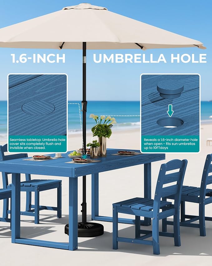 SERWALL HDPE Outdoor Dining Set for 6, 67'' Patio Table and Chairs Set | with Armless Seat