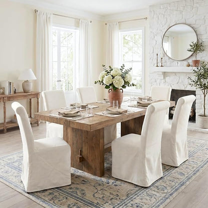 chairus Slipcovered Parsons Dining Chairs Set of 4, Upholstered Dining Room Chairs with Washable Linen Cover & High Back, Modern Farmhouse Wooden Side Kitchen Chairs, Cream White