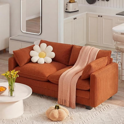 Gizoon 75” Small Cloud Loveseat Couches for Living Room, 2 Seater Love Seat Sofa with Comfy Deep Seat, Small Washable Couches with Removable Corduroy Cover for Apartment, Orange