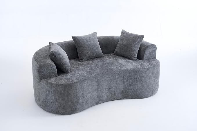 67" Cloud Curved Loveseat Sofa, Deep Seat Boneless Love Seat Couches with 3 Throw Pillows, Modern Chenille 2 Seater Compressed Floor Loveseat Sofa for Living Room Small Spaces, No Assembly | Breathable material