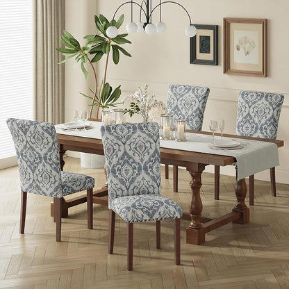 MALOL Dining Chairs Set of 4, High Back Dining Chair with Wood Legs and Nailhead Trim, Modern Padded Kitchen Room Chairs for Dining Room/Restaurant, White/Blue