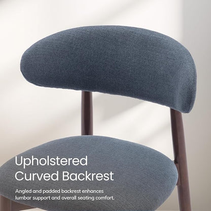COLAMY Mid-Century Modern Wooden Dining Chair Set of 2, Indoor Upholstered Kitchen Chairs with 2.6" Cozy Padded Seat, Walnut Finish Side Dining Chair, [Blue]