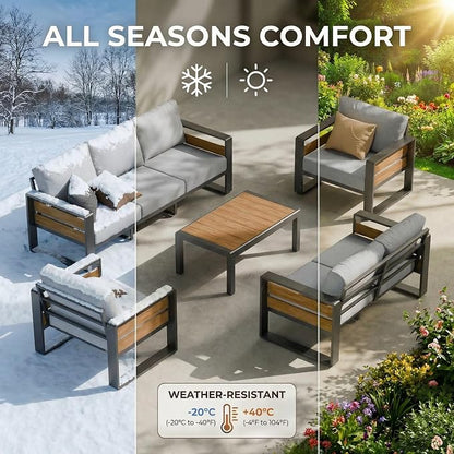 ZANDOR Aluminum Outdoor Patio Furniture Set with Table,7 Seat,Dark Gray | Rustproof,High weight capacity,Water-repellent,Washable Cover,All-Weather Resistant,Easy clean,for Poolside Backyard Deck
