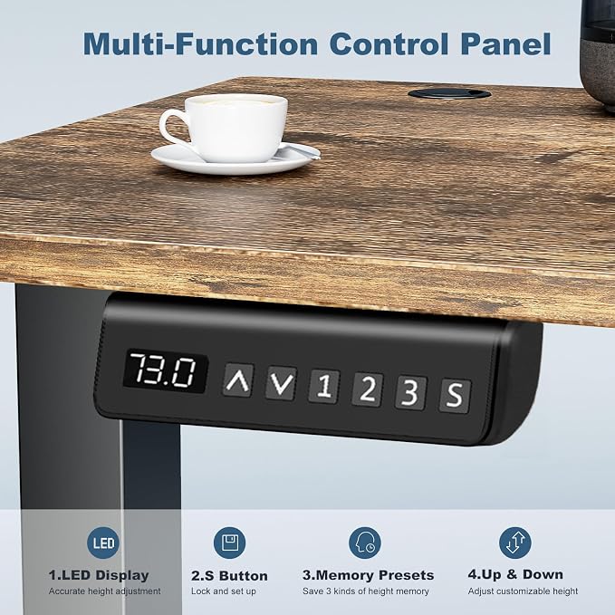 DUMOS 40 Inch Electric Standing Desk Height Adjustable, Sit to Stand Up Computer Workstations Work PC Table Home Office Study Writing Gaming Desks with Memory Presets for Walking Pad, Bedroom, Rustic
