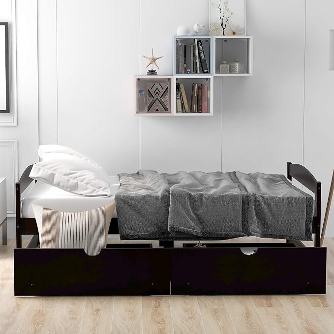 Merax Twin Wood Daybed with Two Drawers Sofa Bed for Kids Boys Girls/No Box Spring Needed Espresso