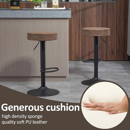 Finnhomy Bar Stools Set of 2 Counter Height, Swivel Barstools with Footrest and Backless Round, Height Adjustable Modern Bar stools for Kitchen, Vintage Leather, Retro Brown
