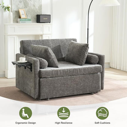 45" Oversize 3-in-1 Sleeper Chair Pull Out Bed, 75" Long Single Sleeper Sofa Bed with Wing Table and Side Pocket for Living Room, Bedroom, Small Space, Gray