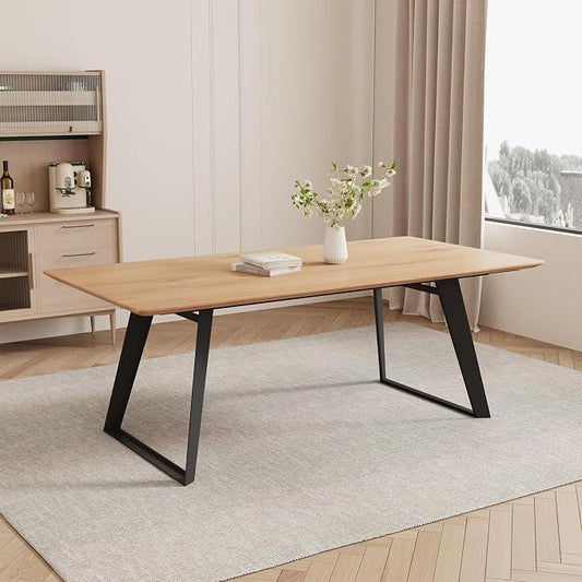 ZckyCine Extendable Dining Table - 63" to 78.7" Adjustable Rectangular Table with Black Metal Legs, Modern Expandable Dining Table for 6-8 People