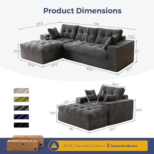 MAXYOYO Sectional Sofa Couch and Chaise Lounge, L Shaped Modern Cloud Couch with Ottoman, Comfy Sofa with Layered Cushion, Tufted Upholstered Sleeper Chair for Living Room, No Assembly Required, Grey