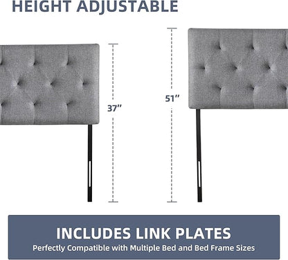 Linen Headboard Full Size, Adjustable Height Headboard 37-51 in, Light Gray | Diamond Tufting Solid Wood Full XL Headboards Only, Durable Metal Legs, Upholstered Full Head Board Bed Frame, Modern Fabric