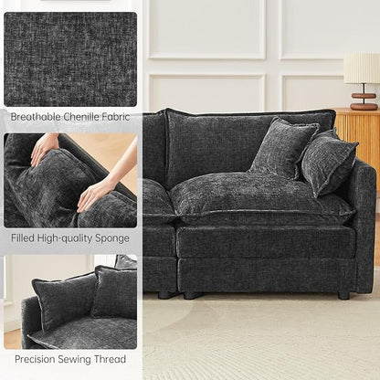 Modular Sectional Sofa, 112.2 Inch Rectangle Shaped Couch Set with Armrests, 3-Seater Comfy Cloud Couches for Living Room Apartment, Grey