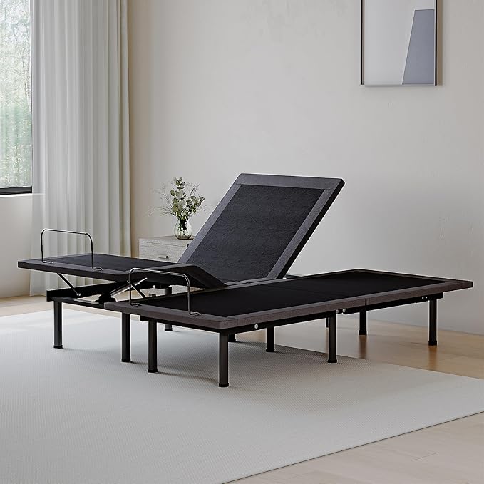 Dyonery Split King Adjustable Bed Base Frame,Electric Bed with Head and Foot Incline, Soft Cover & Zero Gravity & Wireless Remote with Backlight, 80"×76"×12",Black