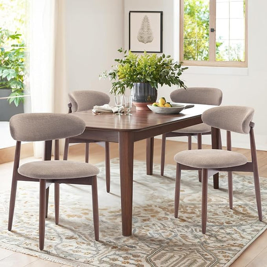COLAMY Wooden Dining Chairs Set of 4, Modern Fabric Upholstered Dining Room Chair, Farmhouse Kitchen Chairs with Foot Pegs, Camel