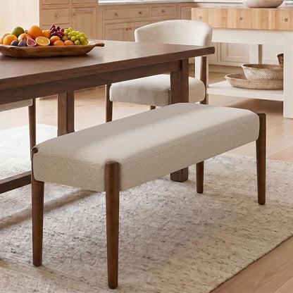 Usaint 42" End of Bed Bench, Modern Upholstered Bedroom Bench with Rubberwood Legs, Entryway Bench with Cushion, Dining Bench for Living Room, Bedroom, Beige with Walnut Leg