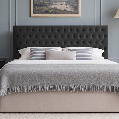 Upholstered Queen Headboard Only, Premium Linen Button Tufted Headboards, Adjustable Solid Wood Head Board, Padded Headboard with Solid Wood Legs in Bedroom (Dark Gray)
