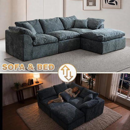 109" Boneless Cloud Couch Sectional for Living Room, Oversized Modular L Shaped Sofa with Ottoman, Deep Seat Chenille Sectional Couch for Cloud-Like Comfort(Blue)