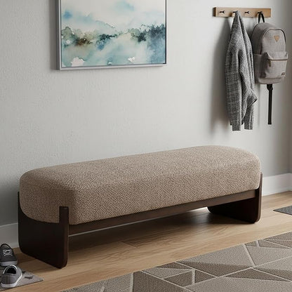 Virubi Elegant Upholstered Loop Yarn Ottoman, Light Brown End of Bed Entryway Benches, Corner Dining Bench Shoe Stool for Indoor Bedroom Living Dining Room (Light Brown)
