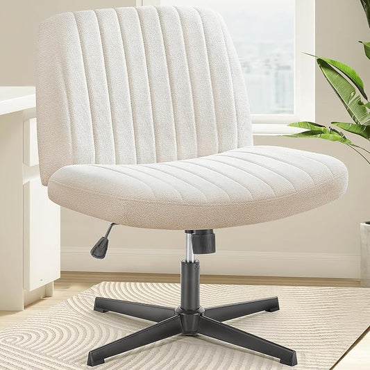 OLIXIS Criss Cross Legged Chairs Armless No Wheels Wide Seat Height Adjustable Swivel Padded Fabric Home Office Desk Chair for Bedroom, Student, Study Room,Beige