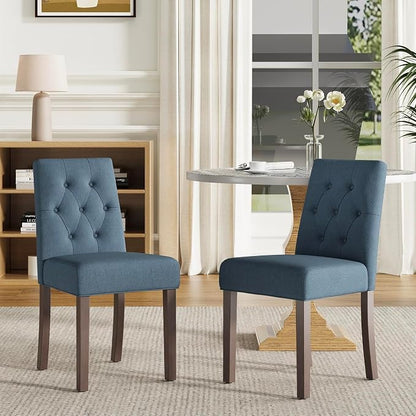 Upholstered Dining Chairs Set of 2, Modern Fabric Dining Chairs with Tufted Design, Kitchen Side Chairs, Farmhouse Dinner Chair with Wood Legs for Kitchen Restaurant Living Room, Blue