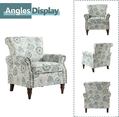 HULALA HOME Modern Wingback Accent Chair with Wood Legs & Removable Cushion, Comfy Upholstered Armchair with Nailhead Trim, Floral Pattern Single Sofa Chair for Living Room Bedroom, Medallion