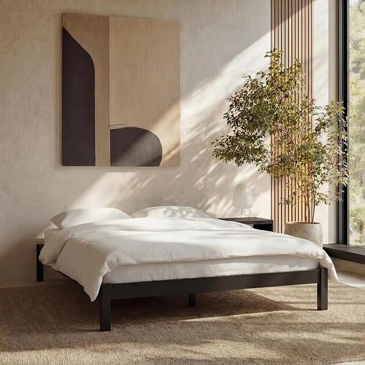 LIFEMENT Full Bed Frame Classic Wood Platform, Noise Free, Under Bed Storage, No Box Spring Needed, Easy Assembly, Black
