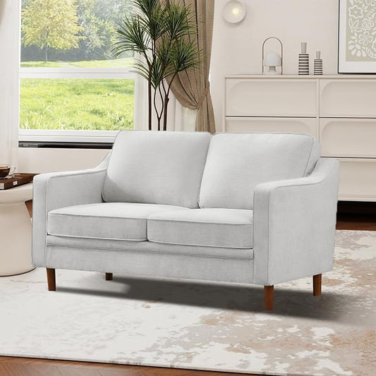 Kingfun 60" Chenille Sofa, Loveseat Couch, Mid Century Modern Love Seat Couches with Solid Wood Frame for Living Room Bedroom