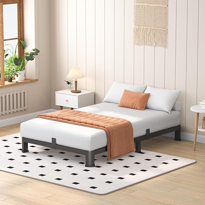 VIPSHOW 4 Inch Twin Heavy Duty 3500 lbs Bed Frame with Round-Corner Legs & Anti-Squeak Design – Quick Assembly Metal Platform, No Box Spring Needed