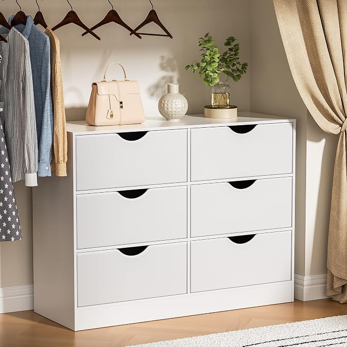 Housoul 6-Drawer Dresser for Bedroom, Featuring 6 Fabric PU Drawers, Buffets & Sideboards, Spacious Organizer, 6-Drawer Closet Chest Suitable for Closet, Living Room, Hallway, White