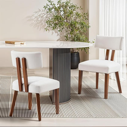 MOJAY Dining Chairs Set of 2, Mid Century Modern Kitchen Chairs Farmhouse Linen Fabric Side Chairs with Curved Backrest for Kitchen, Dining Room, Restaurant, or Patio, Off-White