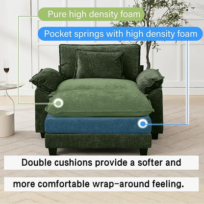 Oprisen 53" Modular Sectional Sofa, Comfy Cloud Couch Sectional Sofa with Ottoman, Chenille Sofa Sleeper Deep Seat Sofa with Throw Pillows for Living Room (Green)