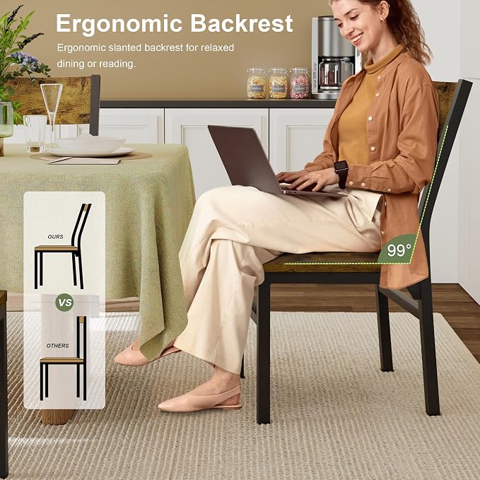 Feonase Dining Chairs Set of 6, Modern Kitchen Chairs with Ergonomic Backrest, MDF Board and Metal Legs, Dinner Chairs for Dining Room, Kitchen and Living Room, Rustic Brown