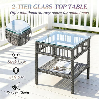Patio Furniture Set, 3-Piece Wicker Rocking Chair & Coffee Table, Outdoor Conversation Set for Backyard, Small Patio, Porch